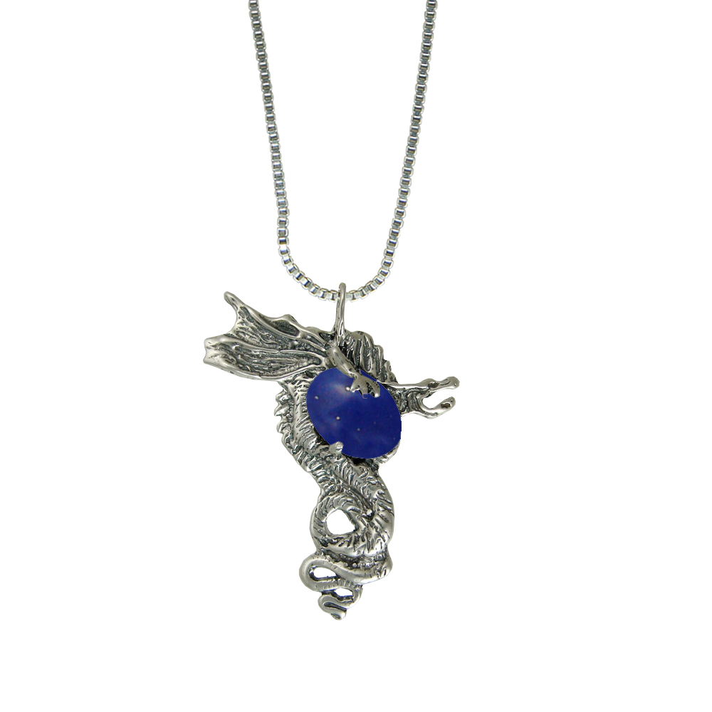 Sterling Silver Warrior Dragon Pendant With Lapis Lazuli